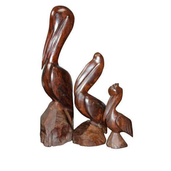 Set of 3 Ironwood Pelican Carved Statues approx $50 - Picture 2 of 16